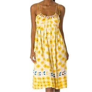 Diane Von Furstenberg Yellow Silk Linen Floral Print Dress| Size 10